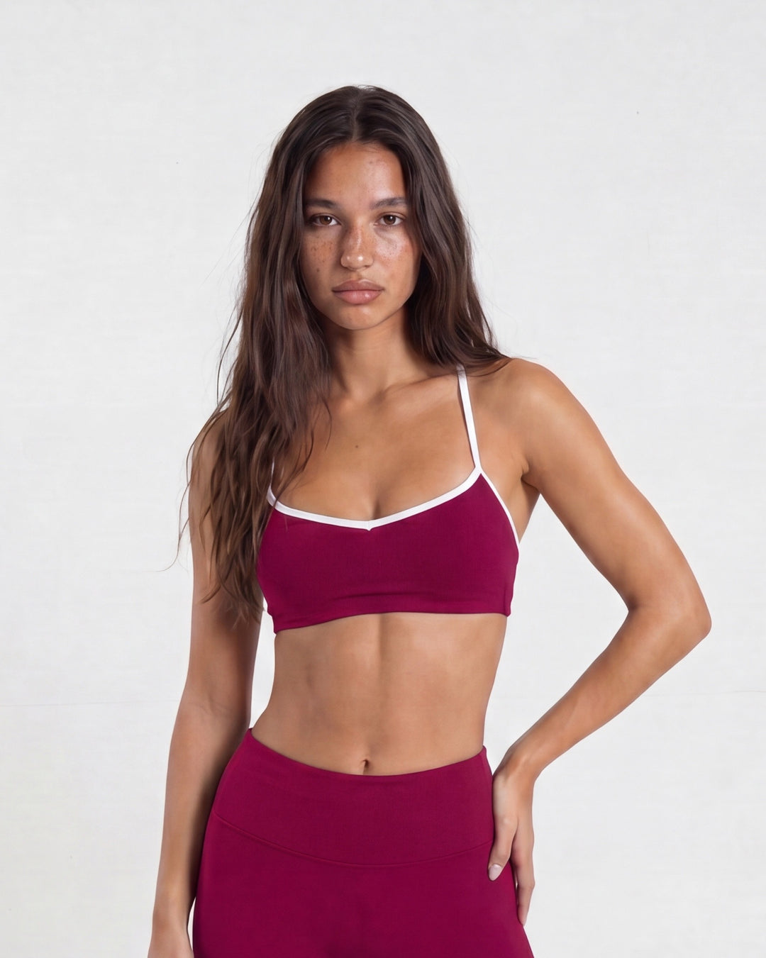 Sweetheart-Neck Sports Bra- Cherry